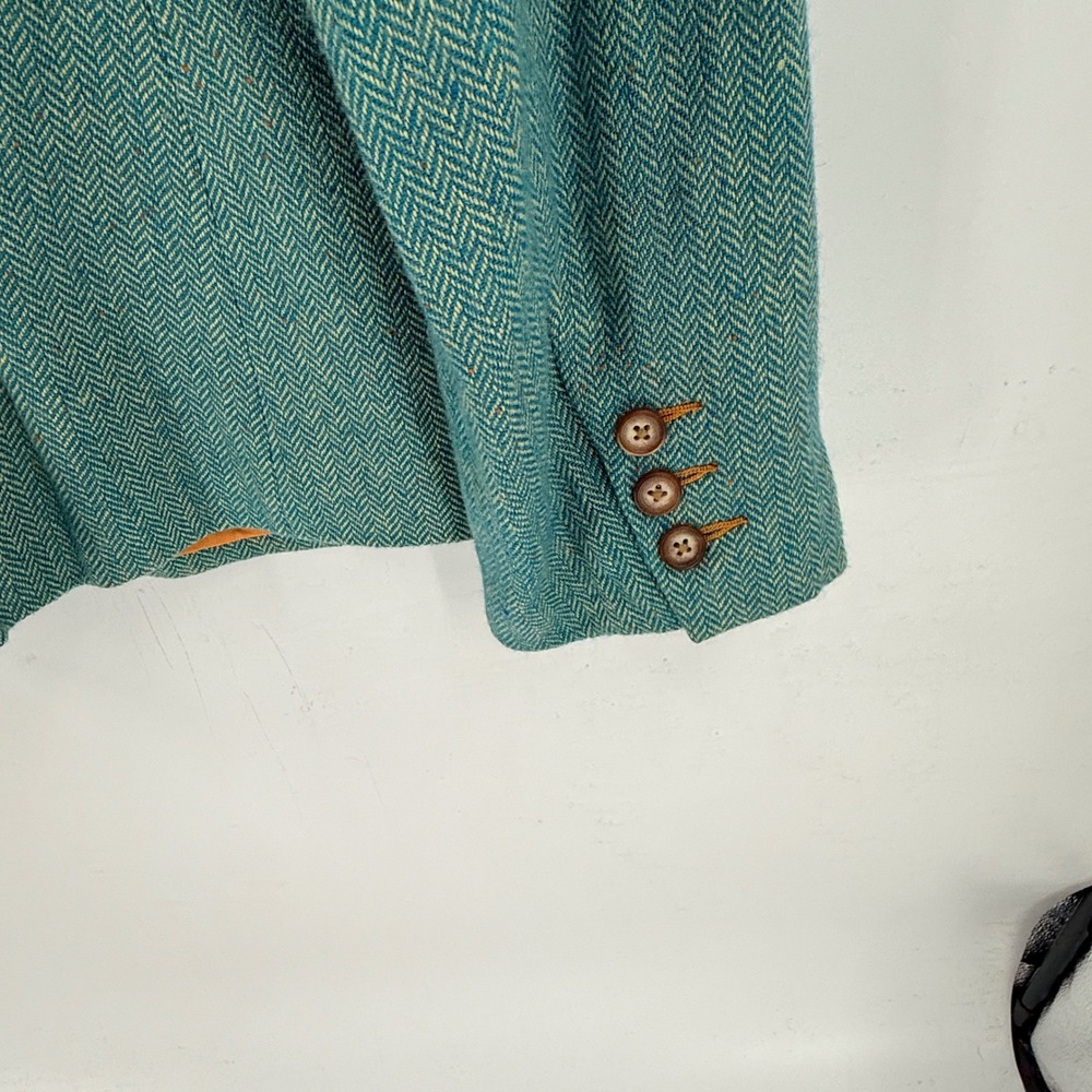 Sundance Wool Viscose Herringbone Blazer Teal Tailored Notch Lapel Size L Large - Picture 8 of 9